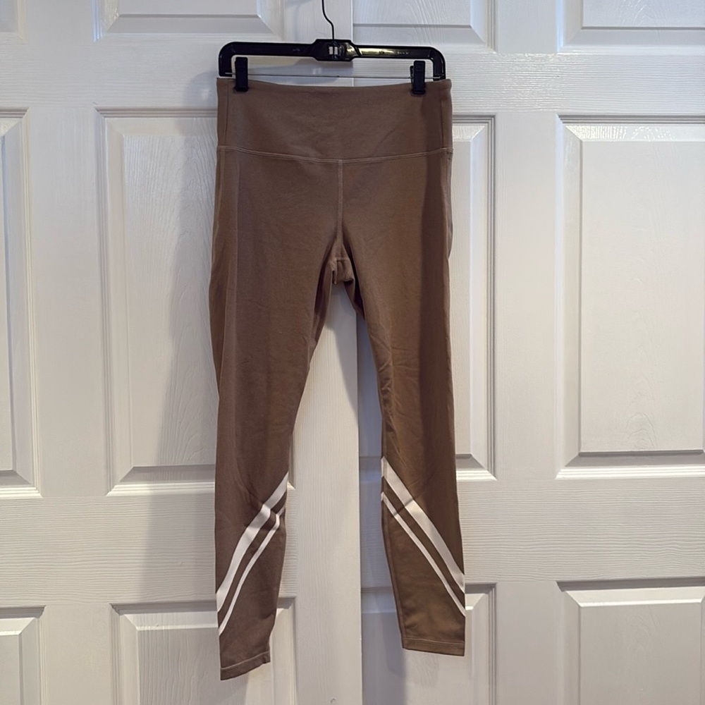 Tory Sport Taupe Leggings with White Stripe Detail